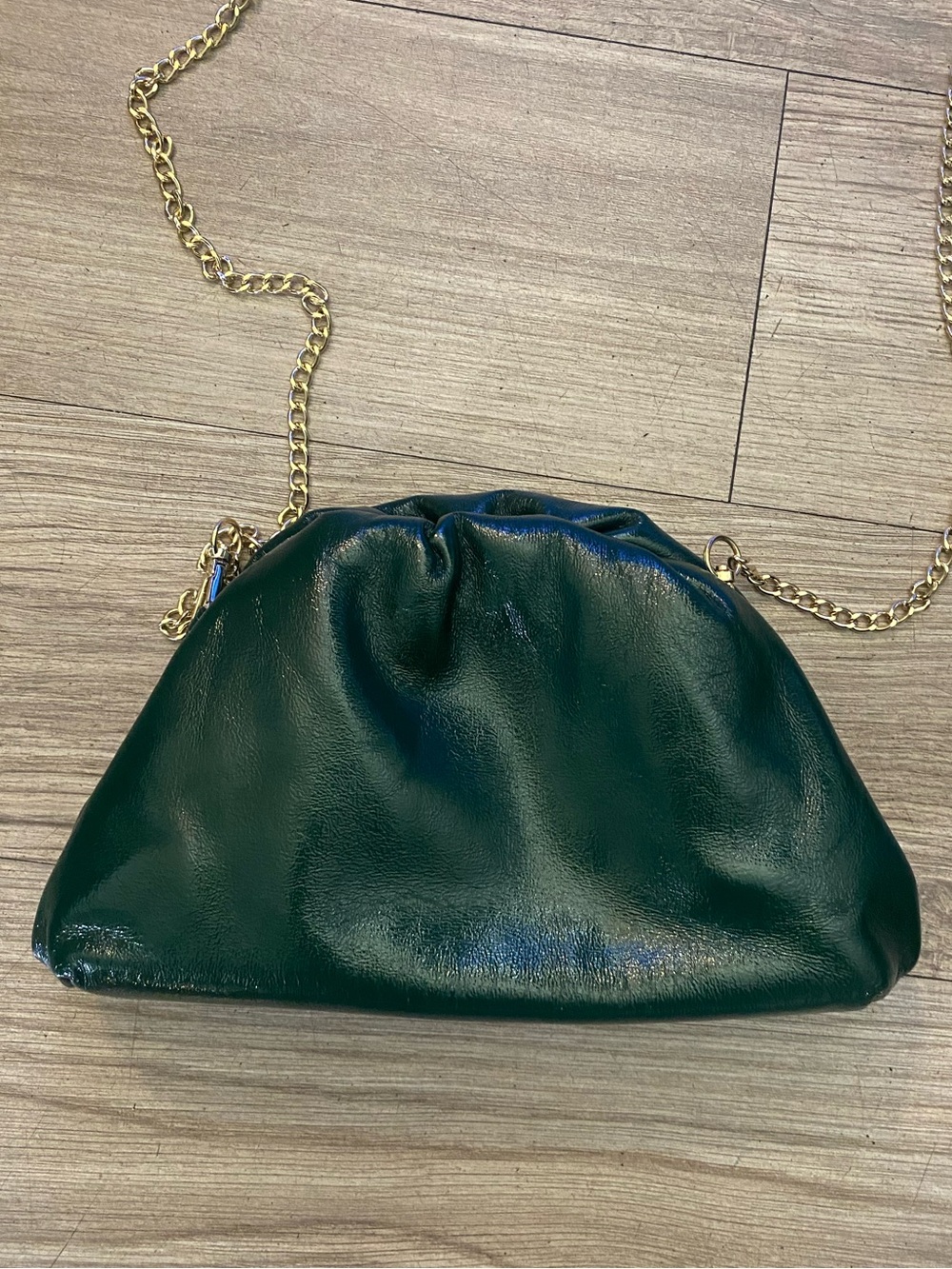 Anthropologie Deep Green The Frankie Mini Crossbody Clutch with Gold Chain Strap